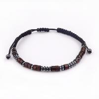 Wood Bracelets, Black Magnetic Stone, with Polyester Cord & Wood, fashion jewelry & Unisex Approx 7-11 Inch 