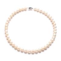 Freshwater Pearl Brass Necklace, with Brass, fashion jewelry & for woman, white, 9-10mm Approx 17.72 Inch 