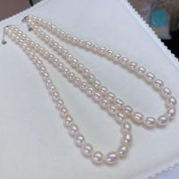 Freshwater Pearl Brass Necklace, with Brass, fashion jewelry & for woman, white, 7-8mm Approx 15.75 Inch 