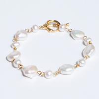 Cultured Freshwater Pearl Brass Bracelet, with Brass, fashion jewelry & for woman, white Approx 6.29 Inch 