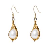 Freshwater Pearl Brass Earring, with Brass, fashion jewelry & for woman, 10-11mm 