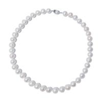 Freshwater Pearl Brass Necklace, with Brass, fashion jewelry & for woman, white, 10-11mm Approx 47-48 cm 