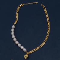 Freshwater Pearl Brass Necklace, with Brass, with 1.57inch extender chain, gold color plated, fashion jewelry & for woman, white, 10mm Approx 15.75 Inch 
