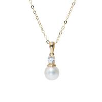 Freshwater Pearl Brass Necklace, with Brass, with 1.97inch extender chain, fashion jewelry & for woman & with rhinestone, white, 6.5-7mm Approx 15.75 Inch 