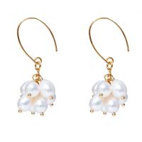 Freshwater Pearl Brass Earring, with Brass, gold color plated, fashion jewelry & for woman, white, 6-7mm 