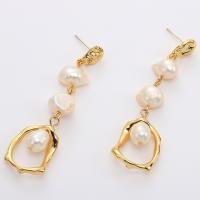 Freshwater Pearl Drop Earring, Zinc Alloy, with Freshwater Pearl, gold color plated, fashion jewelry & for woman 