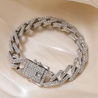 Rhinestone Brass Bracelets, with Glass Rhinestone, fashion jewelry & Unisex, silver color Approx 7.48 Inch 