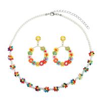 Glass Seed Beads Jewelry Sets, Zinc Alloy, earring & necklace, with Seedbead & ABS Plastic Pearl, 2 pieces & fashion jewelry & for woman, multi-colored cm 