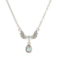 Zinc Alloy Cubic Zirconia Necklace, with Moonstone, with 5cm extender chain, silver color plated, fashion jewelry & micro pave cubic zirconia & for woman cm 