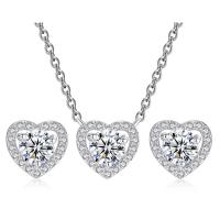 Cubic Zirconia Micro Pave Brass Jewelry Sets, with 5cm extender chain, Heart, silver color plated, fashion jewelry & micro pave cubic zirconia & for woman, silver color .5 cm 