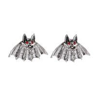 Zinc Alloy Rhinestone Stud Earring, Bat, silver color plated, fashion jewelry & for woman & with rhinestone, silver color 