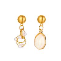 Plastic Pearl Zinc Alloy Earring, with ABS Plastic Pearl & Cats Eye, gold color plated, fashion jewelry & for woman, two different colored 