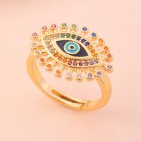 Evil Eye Jewelry Finger Ring, Brass, with Cubic Zirconia, gold color plated, Adjustable & for woman & enamel Inner Approx 17mm, Approx 