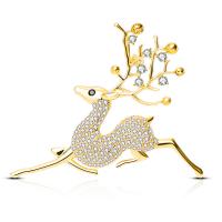 Christmas Jewelry Brooch , Brass, with Cubic Zirconia, Deer, plated, Christmas Design & for woman 
