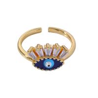 Evil Eye Jewelry Finger Ring, Brass, with Cubic Zirconia, gold color plated, Adjustable & for woman & enamel Inner Approx 18mm, Approx 