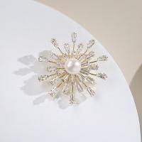 Freshwater Pearl Brooch, Brass, with Freshwater Pearl, Plating champagne gold, fashion jewelry & micro pave cubic zirconia 