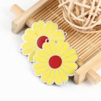 Stainless Steel Charm Connector, 304 Stainless Steel, Daisy, epoxy gel, Fine Polishing & DIY, yellow, 30mm 