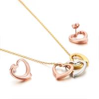 Titanium Steel Jewelry Set, Stud Earring & necklace, Heart, 2 pieces & fashion jewelry & for woman 2mm,16mm Approx 21.65 Inch 