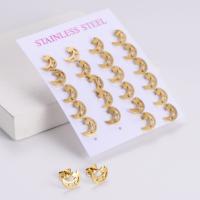 Stainless Steel Stud Earring, 316L Stainless Steel, Moon and Star, 18K gold plated, fashion jewelry & for woman, golden 