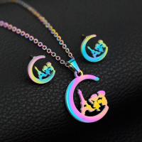 Fashion Stainless Steel Jewelry Sets, 304 Stainless Steel, Stud Earring & necklace, Vacuum Plating, 2 pieces & fashion jewelry & for woman, multi-colored, 17*22mm,9*11mm Approx 17.72 Inch 