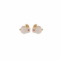Resin Zinc Alloy Earring, with Resin, Rabbit, gold color plated, fashion jewelry & for woman 