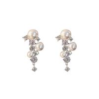 Plastic Pearl Zinc Alloy Earring, with Plastic Pearl, silver color plated, fashion jewelry & for woman & with rhinestone 