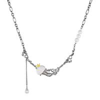 Collar de la joyería de titanio, Partículas de acero, con resina & Perlas plásticas & aleación de zinc, con 6.5cm extender cadena, chapado en color de plata, para mujer, longitud:50 cm, Vendido por UD