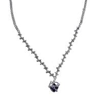 Titanium Steel Jewelry Necklace, with Glass Rhinestone & zinc alloy pendant, with 6.5cm extender chain, Heart, silver color plated, fashion jewelry & for woman, silver color cm 