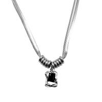 Titanium Steel Jewelry Necklace, with Glass Rhinestone & zinc alloy pendant, with 5.5cm extender chain, silver color plated, fashion jewelry & for woman cm 