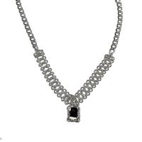 Collar de la joyería de titanio, Partículas de acero, con Taladro de vidrio & aleación de zinc, con 6.5cm extender cadena, Cuadrado, chapado en color de plata, para mujer, plateado, longitud:50 cm, Vendido por UD