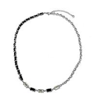 Titanium Steel Jewelry Necklace, with Glass Rhinestone & leather cord & Zinc Alloy, with 6.5cm extender chain, silver color plated, fashion jewelry & for woman cm 