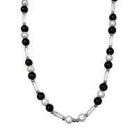 Titanium Steel Jewelry Necklace, Glass Beads, with Titanium Steel, with 7cm extender chain, Round, fashion jewelry & for woman, white and black .5 cm 