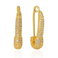 Cubic Zirconia Micro Pave Brass Earring, Safety Pin, gold color plated, micro pave cubic zirconia & for woman 