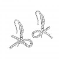 Sterling Silver Drop Earring, 925 Sterling Silver, Bowknot, plated, DIY & with rhinestone 