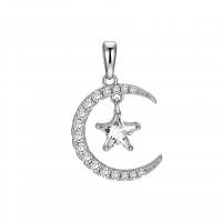 Sterling Silver Rhinestone Pendants, 925 Sterling Silver, Moon and Star, plated, DIY & with rhinestone 