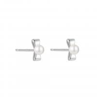 Freshwater Pearl Brass Earring, 925 Sterling Silver, with Shell Pearl, Bowknot, plated, fashion jewelry & for woman 7mm 