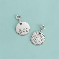 Sterling Silver Pendants, 925 Sterling Silver, Flat Round, vintage & DIY & with letter pattern, 14.8mm 