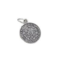 Thailand Sterling Silver Pendants, Flat Round, Antique finish, DIY, silver color Approx 4mm 