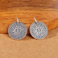Thailand Sterling Silver Pendant, Flat Round, Antique finish, DIY, silver color Approx 4mm 