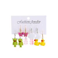 Resin Zinc Alloy Earring, with Resin, gold color plated, 4 pieces & fashion jewelry & for woman, multi-colored 