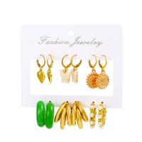 Resin Zinc Alloy Earring, with ABS Plastic Pearl & Resin, gold color plated, 6 pieces & fashion jewelry & for woman, multi-colored 