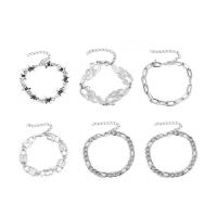 Moda pulseras de la aleación de Zinc, chapado en color de plata, 6 piezas & Joyería & para mujer, Vendido por Set