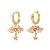 Rhinestone Brass Drop Earring, gold color plated, fashion jewelry & for woman & with rhinestone, two different colored 