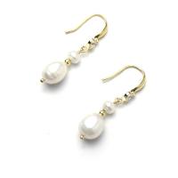 Freshwater Pearl Brass Earring, with Freshwater Pearl, 18K gold plated, fashion jewelry & micro pave cubic zirconia & for woman, 25mm 