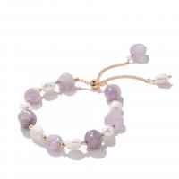 Cultured Freshwater Pearl Brass Bracelet, with Amethyst & Brass, with 5 extender chain, fashion jewelry & for woman cm 