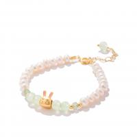 Cultured Freshwater Pearl Brass Bracelet, with Aventurine & Brass, with 5 extender chain, fashion jewelry & for woman cm 