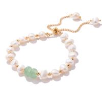 Cultured Freshwater Pearl Brass Bracelet, with Aventurine & Brass, with 5 extender chain, Adjustable & fashion jewelry & for woman, 6mm-7mm cm 