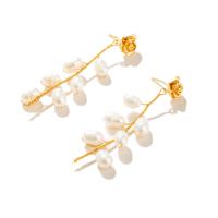 Aretes de agua dulce perla latón, Perlas cultivadas de agua dulce, con metal, Joyería & para mujer, 60x20mm, Vendido por Par