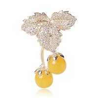 Cubic Zirconia Brooch, Brass, with Beeswax, Cherry, fashion jewelry & micro pave cubic zirconia & for woman, yellow 