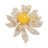 Cubic Zirconia Brooch, Brass, with Beeswax, fashion jewelry & micro pave cubic zirconia & for woman, yellow 
